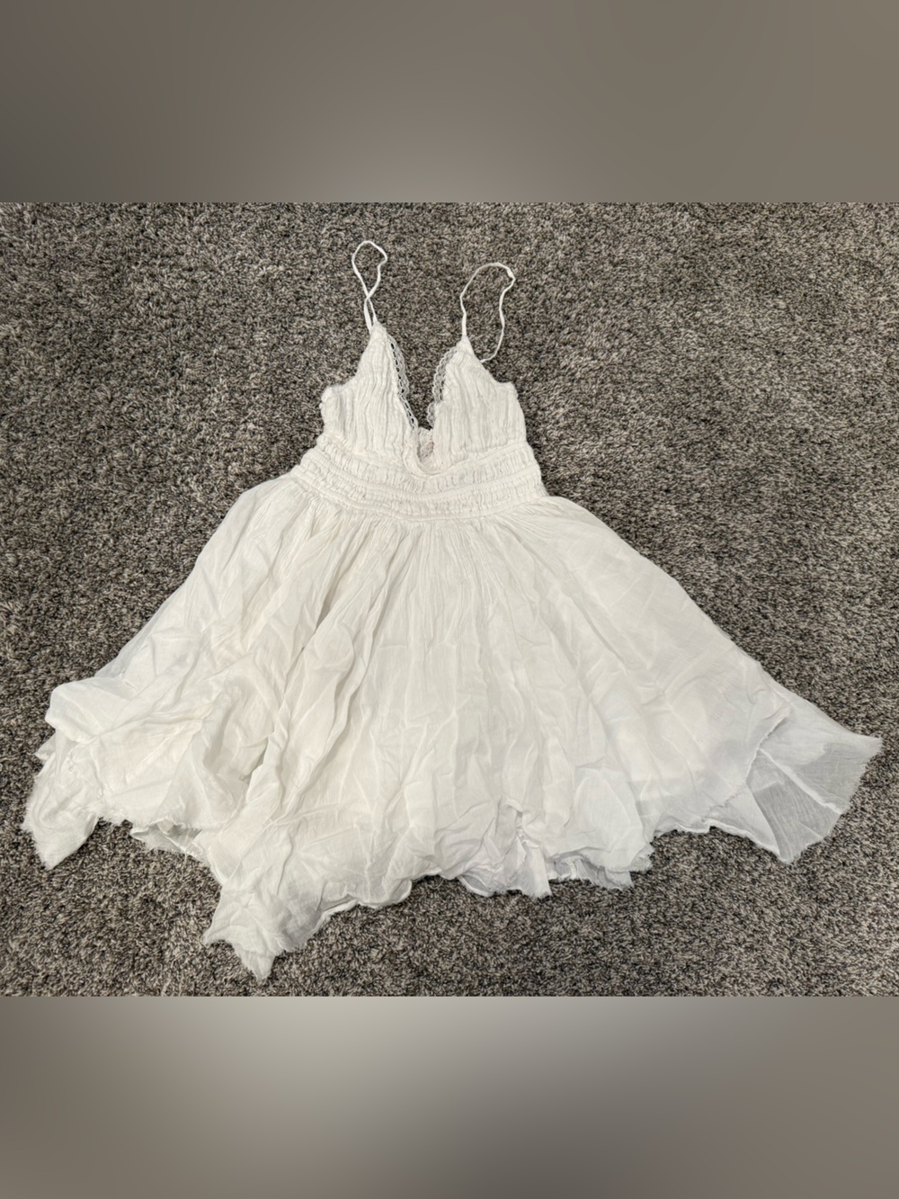 Free People FP One S White Gauze Mini Dress Slip Small Boho Crinkle Cottagecore